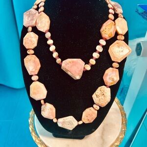 Handcrafted Pink Gemstones Statement Necklace (2)